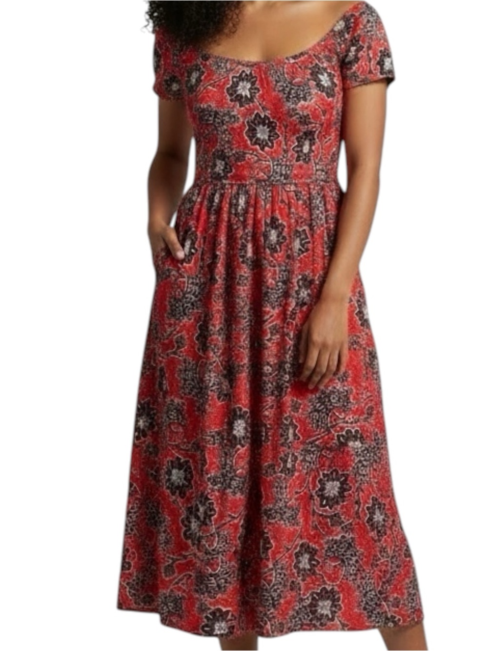 Knox Rose NWT Rebel Red White and Blue Floral Flutter Sleeve Drop Waist Dress XS - Picture 11 of 11